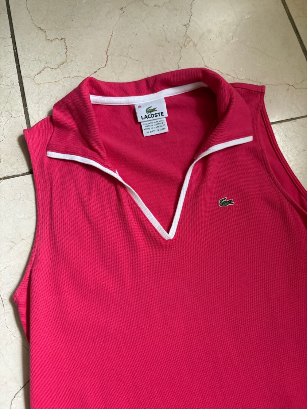 Lacoste Hot Pink Sleeveless Polo tennis dress with White Trim